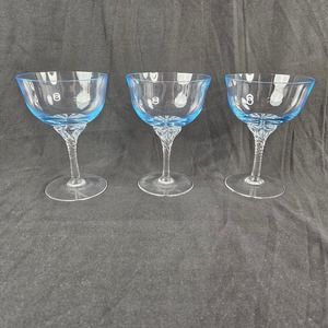 3 Vintage Sasaki Grand Hawthorne Azure Blue Wine/Champagne/Cocktail 5 1/2" Tall